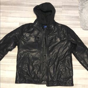 Apt. 9 Black Leather Jacket with Hoodie